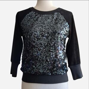 Juicy Couture Black Velour Sequined Sweatshirt Sweater Size Petite Y2K